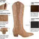 Rollda Cowboy Boots for Women Cowgirl Boots Embroidered Knee-High Western Boots Pointy Toe with Chunky Heel, Size US 7