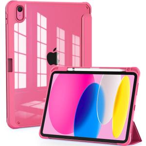 OKP Case for iPad 11th Generation 11-inch (A16) 2025, for 10.9'' iPad 10th Gen 2022, Slim Lightweight i Pad 11/10 th Gen Protective Cover with Trifold Stand, Auto Wake/Sleep, Clear PC Back Shell, Pink