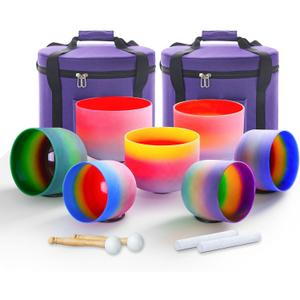 432hz Crystal Singing Bowls,7-12 Inch Rainbow Colored Quartz Sound Bowl Set of 7pcs with Carrying Case for Yoga Sound Healing Instrument Meditation