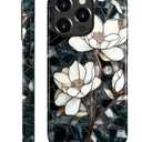 Magnetic Case for iPhone 15 Pro Max,Compatible with Magsafe,PC Hard Shell & Silicone Inner Bumper,Shockproof Full-Body Cover for iPhone 15 Pro Max Case - Stained Glass Unique Magnolia