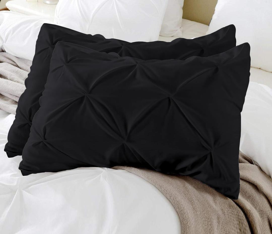 Standard Pillow Shams Set of 2 Pinch Pleated Black Pillow Shams Standard Size 20x26 Pillow Covers 100% Egyptian Cotton 600 TC Soft Skin Friendly Cushion Cover Cases Decorative Pillow Shams for Bed