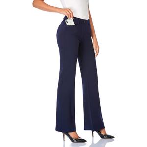 Tapata Women's 32'' Stretchy Bootcut Dress Pants with Pockets Tall, Petite, Regular for Office Work Business (X-Large Long, Navy Blue)