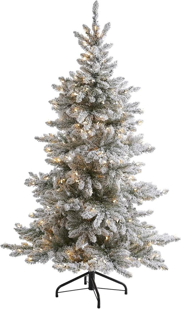 Nearly Natural 6ft. Flocked West Virginia Spruce Artificial Christmas Tree with 300 Clear Lights and 850 Bendable Branches