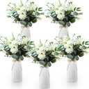 Giegxin 5 Sets Fake Flowers in Vase Wedding Centerpieces for Tables, Faux Eucalyptus Bouquets Floral Arrangements for Bridal Shower, Mother's Day, Holiday Party Event Home Office Decor