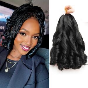 French Curl Braiding Hair 12Inch 8Packs French Curl Crochet Braids Short Curly Crochet Hair Bouncy Synthetic knotless Braiding Extensions(1B, 12inch)