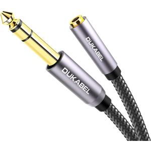 DUKABEL TopSeries Long 6.35mm (1/4 inch) to 3.5mm (1/8 inch) Headphone Jack Adapter -8ft (2.4m) 1/8 Female to 1/4 Male Extension Cable 3.5 to 6.35 for Mixer Guitar Piano Amplifier Speaker and More