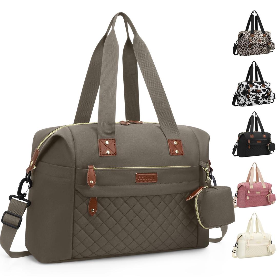 Diaper Bag Tote, Diaper Baby Bags with Pacifier Case, Shoulder Straps, Stroller Clips, Waterproof Large Mommy Bag Maternity Bag Travel Baby Bag for Mom and Dad, khaki