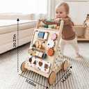 Tiny Land Wooden Baby Walker with Activity Center, Montessori Push Walker