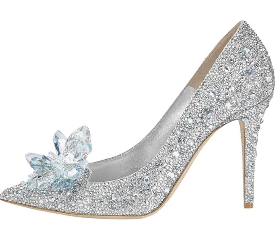 sexytag Women's Crystal Rhinestone Poined Toe Pumps Clear Stiletto High Heels, Size 8