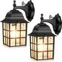 Brightever 2-Pack Dusk to Dawn Outdoor Wall Lantern, Exterior Light Fixtures with Photocell Sensor, Black Wall Light Waterproof, Waterfall Glass Outside Wall Sconce for Porch House Garage