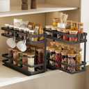 Pull Out Spice Rack Organizer for Cabinet, 2 Pack Metal Seasoning Organizer Slide Out Spice Storage Shelf No Assembly Vertical Spice Rack Pullout for Kitchen & Bahthroom No Drill(2 Tier,Black)