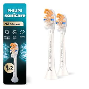 Philips Sonicare A3 All-in-One - Genuine Replacement Electric Toothbrush Heads, White, 2 Pack, HX9092/77