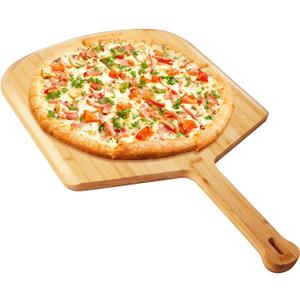 16 Inch Kitchen Bamboo Pizza Peel, Large 16” Board Pizza Paddle with Long Handle, Easy-Glide Beveled Edge for Baking, Transferring & Serving – Sturdy Wood Pizza Cutting Boards (Natural wood color), 16"L x 0.5"W
