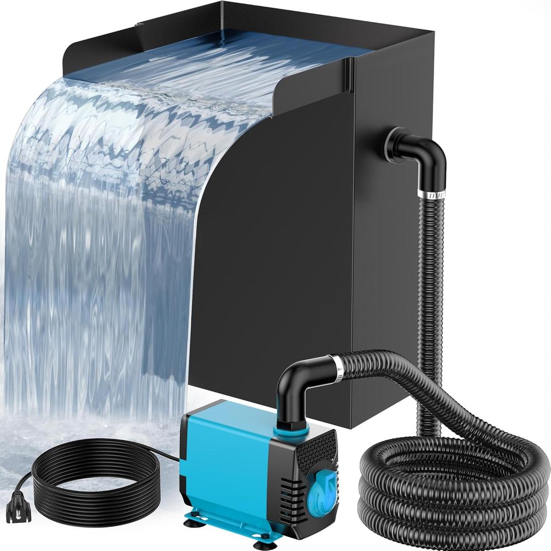 POPOSOAP Pond Waterfall Spillway with Pump Kit, 304 Stainless Steel Waterfall with Filtration & 660GPH Pond Pump & 9.8FT Tubing Outdoor Fountain Kit for Garden,Backyard Decor,13.4" H x 8"W-P432