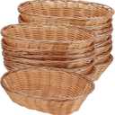 HOZEON 15 Pack Plastic Oval Basket, 11 x 7.87 x 2.8 Inches Wicker Bread Basket, Food Storage Fruit Serving Basket for Kitchen, Restaurant, Light Brown