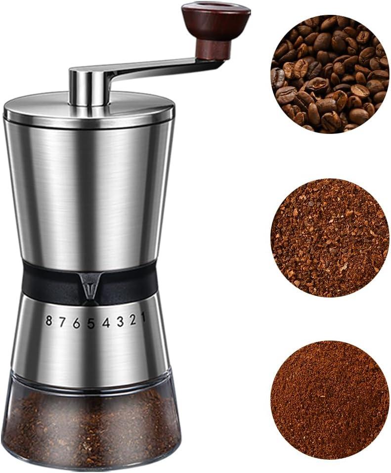 Manual Coffee Grinder - 8 Adjustable Coarseness Settings, Hand Crank Coffee Mill, Large Capacity, Portable Hand Coffee Grinder for Moka pot, French Press, Drip, Espresso, Gift
