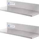 Stainless Steel Wall Shelf 8.6"x24" 60LB, 2 Packs L-Shaped Commercial Wall Mount Floating Shelving for Kitchen, Restaurant, Home