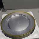 Goodluck 12 Inch Charger Plates, 50 Pack Clear Charger Plates with Gold Trim, Plastic Charger Plate Bulk for Dinner, Wedding, Party, Event Decoration, Clear&Gold