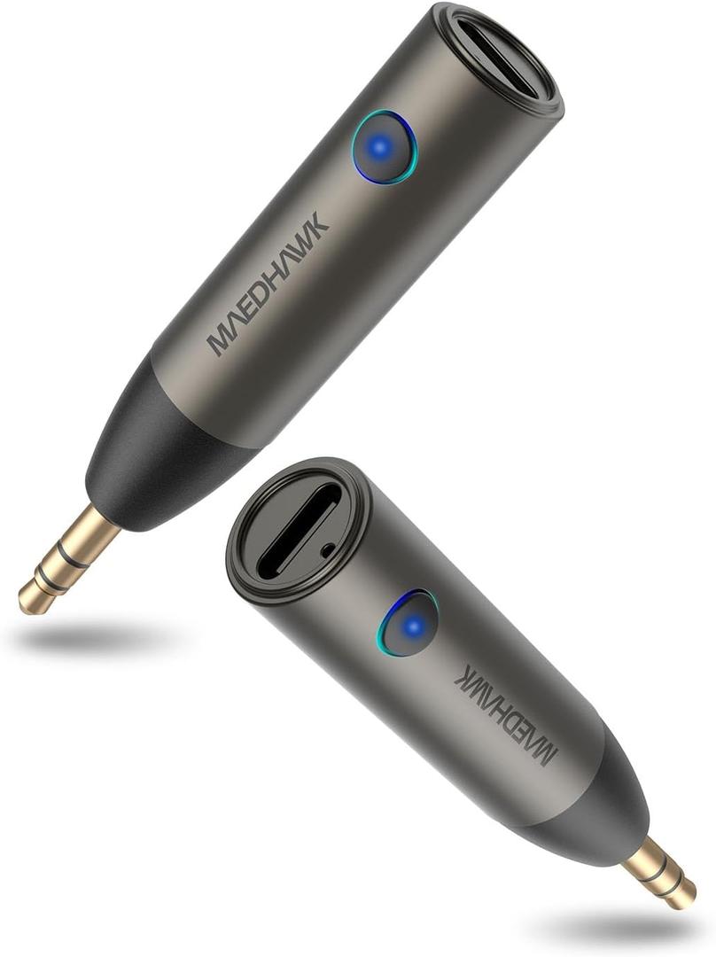 MaedHawk 5.3 Car Bluetooth Aux Adapter 3.5mm Wireless Audio Receiver for Car Built-in Enhanced Mic for Hands-Free Calls Stable Connection with Speaker and Home Audio, 1 Piece