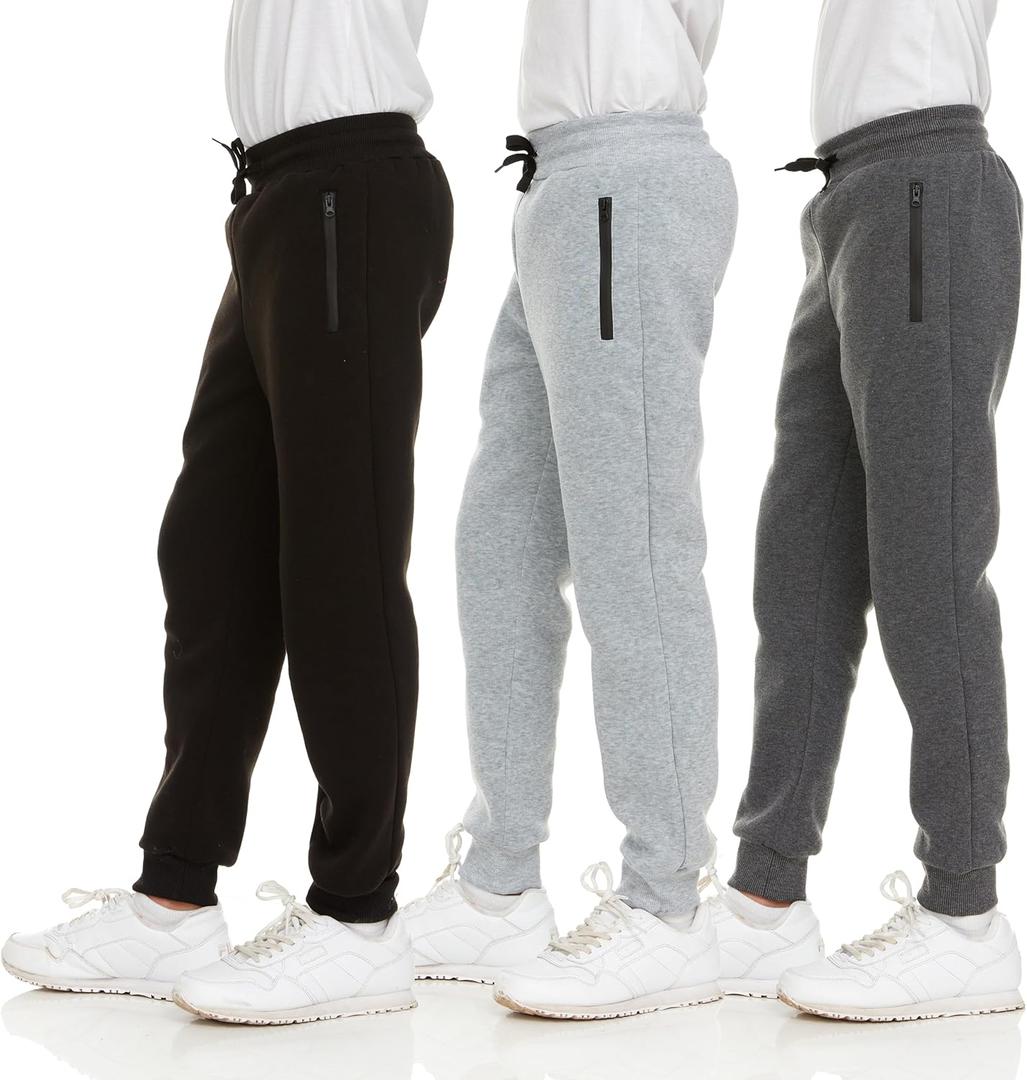 PURE CHAMP 3Pk Boys Sweatpants Fleece Athletic Workout Kids Clothes Boys Joggers with Zipper Pocket and Drawstring Size 8