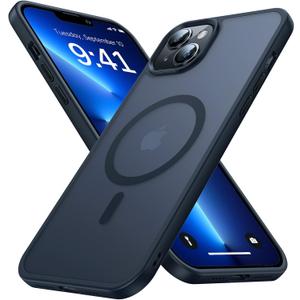 Magnetic for iPhone 13 Case & iPhone 14 Case for MagSafe [10FT Military Grade Protective] Slim Translucent Matte Back Silicone Edge for iPhone 13 / iPhone 14 Phone Case (6.1"), Black