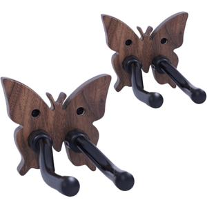 2-Pack Adjustable Butterfly-Shaped Guitar & Bass Hanger - Walnut Wood Wall Mount | Durable, Stylish, and Universal Fit