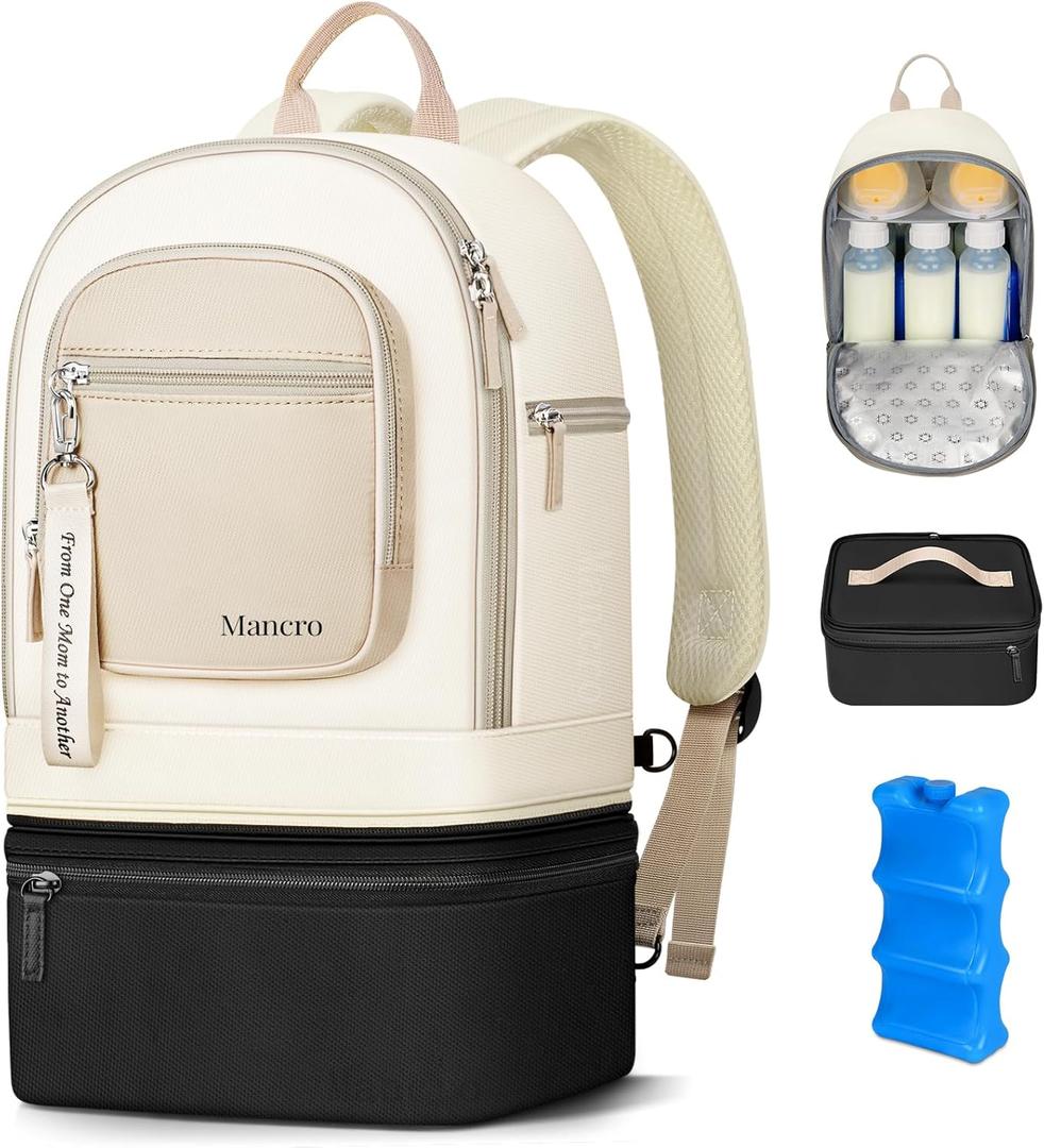 Mancro Detachable Breastmilk Cooler Bag With Ice Pack, Double Layer Breast Milk Cooler Travel Bag Fit 9 Ounce Baby Bottles, Wearable Breast Pump Bags for Work Travel and Family