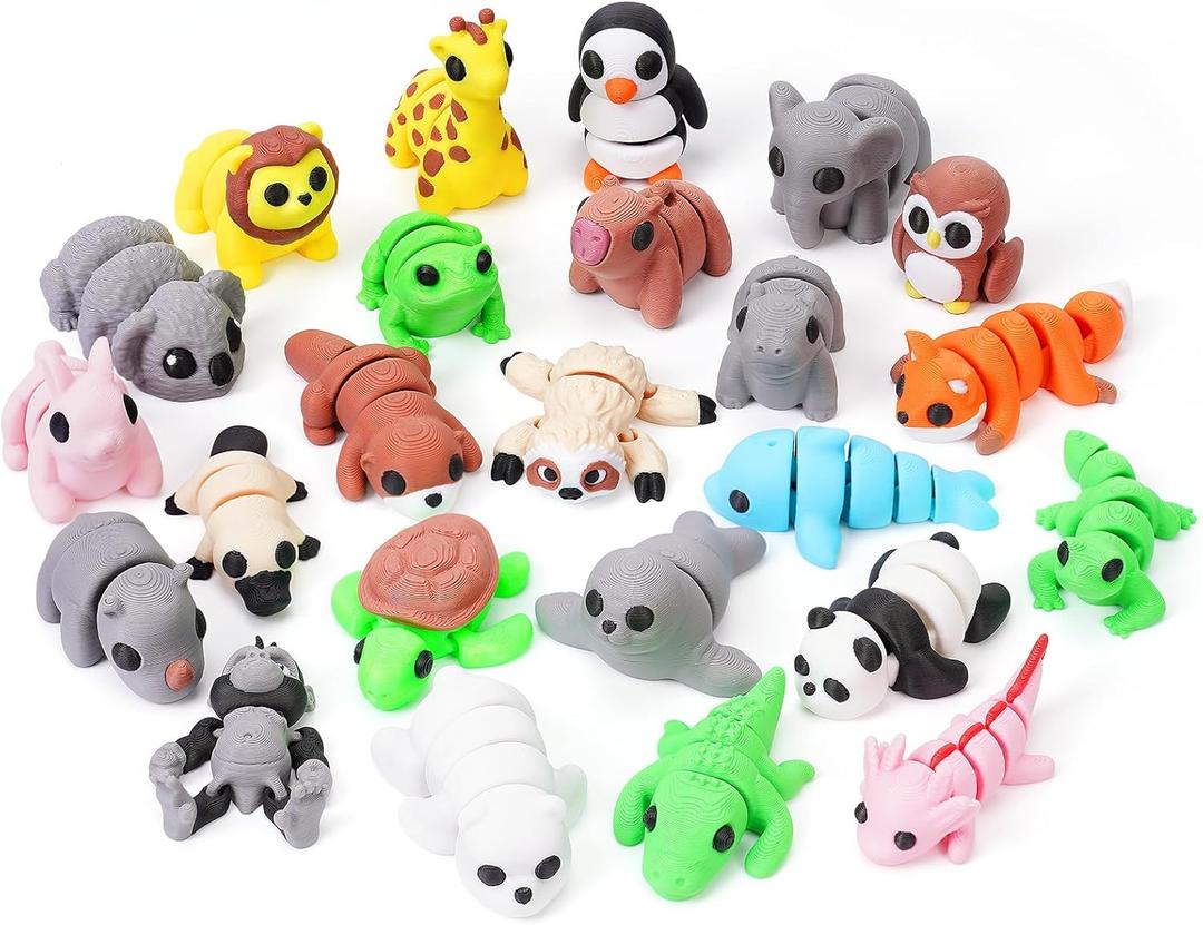 24PCS Mini 3D Printed Animals Set Christmas Stocking Gifts for Grandkids Articulated Flexible Toy Tiny Animals Figurines Exquisite Cute Pocket Pets Toy 3D Printed Miniature Figurines Desk Ornaments
