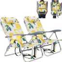 Backpack Beach Camping Chairs with 8 Positions Lay Flat, 2 Pack Lightweight Folding Beach Chair with Adjustable Headrest, Pouch, Cup Holder for Outdoor Lawn Picnic, Support 300LBS (Lemon_Yellow)