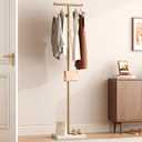 HOMEFORT Coat Rack, Freestanding Metal Coat Racks, T-Shape Clothes Hat Stand with 2 Hooks for Closet, Bedroom, Entryway, Living Room, Gold