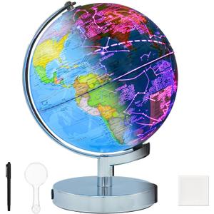 9-in-1 Illuminated World Globe 8 in for Kids & Adults with 88 Constellation Map, Touch Color Changing LED Lamp for STEM Geography Learning,Night Light for Classroom Office & Home Desk Decor