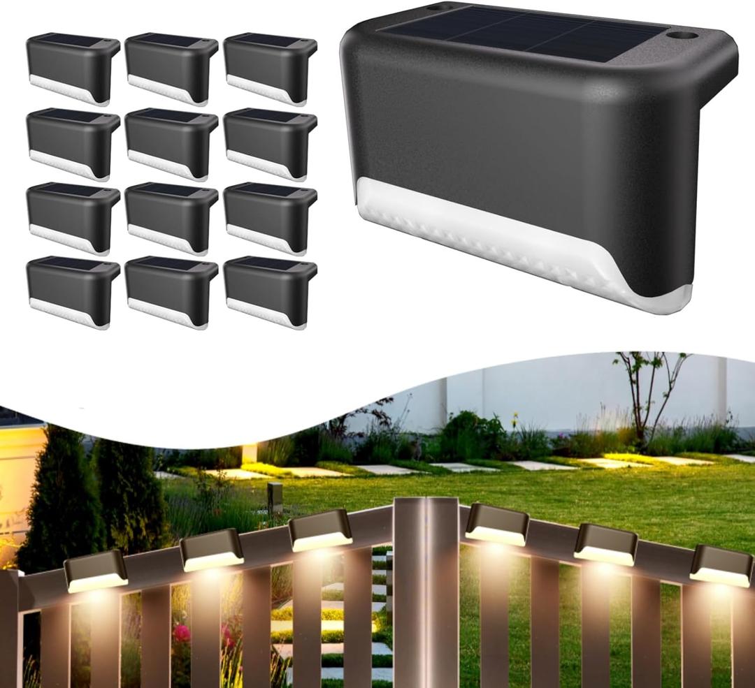 Solar Deck Lights Outdoor, 12 Pcs Solar Step Lights, Waterproof LED Solar Lights for Outdoor Stairs, Step, Fence, Yard, Patio, Railing, Garden and Pathway