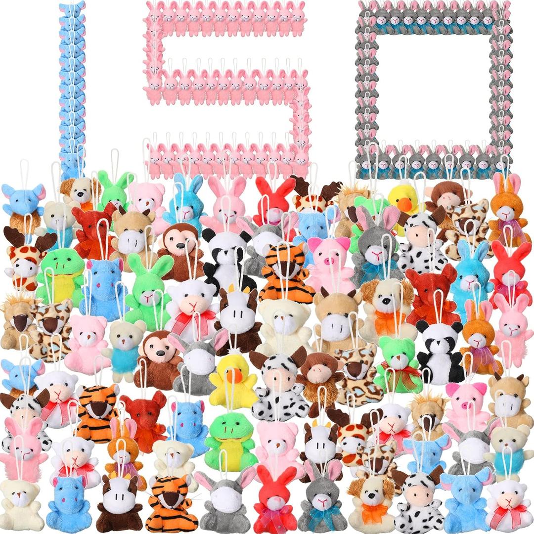 Yilloog 150 Pcs Mini Stuffed Animals Bulk Keychain Decoration 2.4 in Small Tiny Animal Assortment Set for Goodie Bag Fillers Carnival Prize