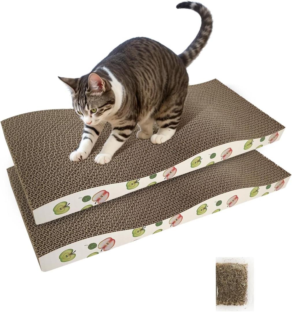 TIMHAKA Cat Scratching Board, Corrugate Cat Scratcher for Indoor Cats with Catnip, Cat Scratch Pad with Premium Scratch Textures Design, Cardboard Cat Scratcher with Double-Sided Usability (Pack of 2)