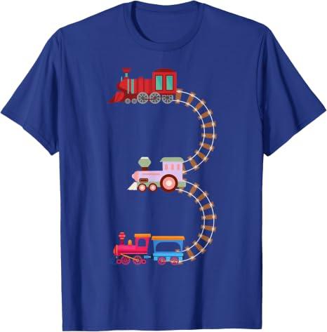 3rd Birthday Train Railroad Themed Fun 3 Years Old Boy Train T-Shirt (Blue, 3T)