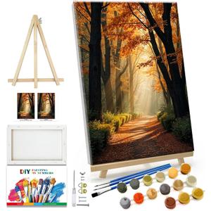 JOOZ Paint by Numbers Kit for Adults with Frame Forest Paint by Number with Easel Autumn Landscape Adult Paint by Number Kits Framed Canvas Tree Oil Painting Kits for Gift Home Wall Decor 8x12 Inch