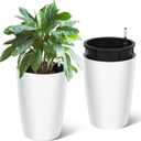 Garvee Tall Planters for Outdoor Plants, 16 in Large Planters Set of 2, Outdoor & Indoor Planters with Water Level Monitor Inner Bucket, Automatic Watering, for Porch, Patio, Backyard, White