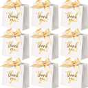 50 Pack Small Thank You Gift Bags, 4.5x1.8x3.9 Inches Party Favor Bags, Mini White Thank You Bags with Ribbon, Wedding Candy Favor Boxes, Paper Gift Bags for Baby Shower, Birthday Party