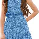 Floral Girls Dresses Age 5-14 Years Kids Summer Outfits Casual Halter Sleeveless Cute Short Sun Dresses (11-12 Years, Aa-blue)