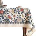 patdrea Designer Blue Tablecloth for Rectangle Tables,Vintage Linen with Leaves and Flowers Pattern Tablecloths,Farmhouse Floral Table Cover Cloth Decor for Kitchen Dining Christmas,55"*71"