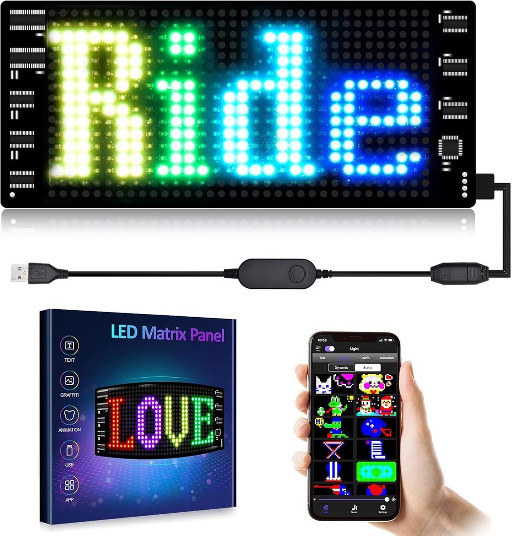 GOTUS LED Sign for Car,Scrolling LED Sign,Flexible, Bluetooth APP,DIY Design Animations,Text, Graffiti (3"x 7")