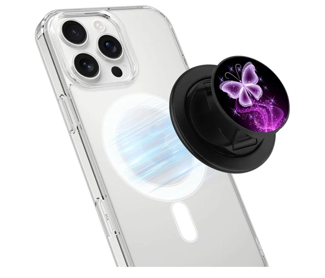 Cell Phone Grips Holder Stand [Compatible with MagSafe], Cell Phone Shine Bling Grip Holder, Magnetic Phone Grip for Phones and Cases - Shine Butterfly