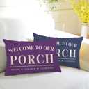 Farmhouse Porch Pillow Cover Double-sided printed Welcome to Our Porch Purpule Rectangular/Waist Cushion Cover Country Rustic Home Decor Pillowcases 12”×20” For Porch Room Couch Decor(Purpule)
