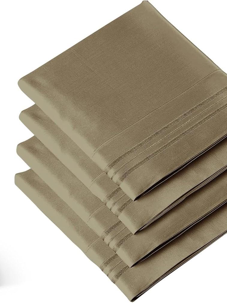 CGK Unlimited Split King Size, 4 Piece Khaki Sheet Set + Split King Size Terry Mattress Protector
