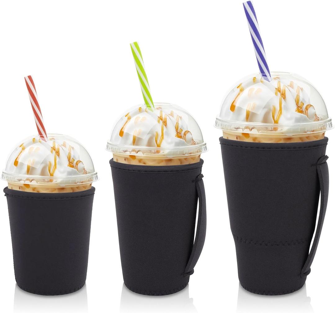 Iced Coffee Sleeve Insulator Sleeves for Cold Drinks Beverages, 3 Pack Reusable Neoprene Cup Sleeve with Handle for 16-32oz Coffee cupsBlack