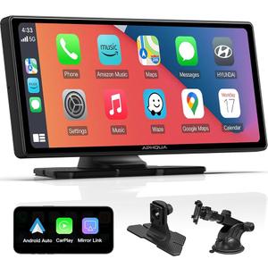 APHQUA Wireless Protable Carplay & Android Auto,Car Play Box+Backup Camera,9.26'' Portable Car Stereo with Phone Mirroring, Carplay Screen with AUX/FM/Bluetooth,Voice Control Suitable for All Car Models