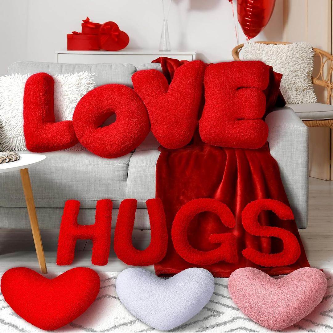 Pickmesh 11 Pcs Valentines Day Heart Shaped Throw Pillows 11.8 Inch Fluffy Love Decorative Hugs Red Pink White Heart Pillows for Couch Bed Sofa Gifts Valentines Day