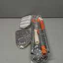 Long Handled Scrub Brush for Shower 3-In-1 Cleaning Brushes with 3 Different Function Cleaning Heads Brush for Shower Cleaning Bathroom Kitchen Walls Tub Tile (Orange)