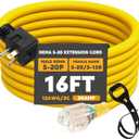 Kanayu 16FT NEMA 5-20 Extension Cord, 5-20P Male Plug to 5-20/5-15R Female Receptacle, 20 Amp T-Blade Outlet Extension Power Cord with Indicator Light, 12 AWG, ETL Listed