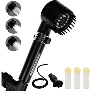Filtered Shower Head with Handheld, High Pressure Water Flow and 4 Spray Modes, Power Wash for Hard Water, Showerhead Set with 59 HoseBracketFilters, ON/OFF Switch for Pets Bath (Black)